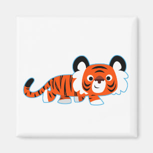 Tigre de dessin animé mignon à l'affût Aimant