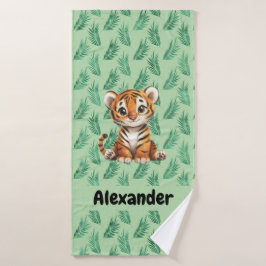 Tigre de dessin mignon sur Feuilles tropicaux