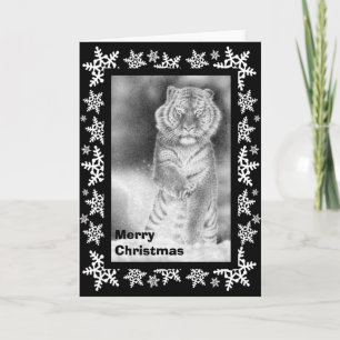Tigre de Sibérie sur la carte de Noël de la Neige