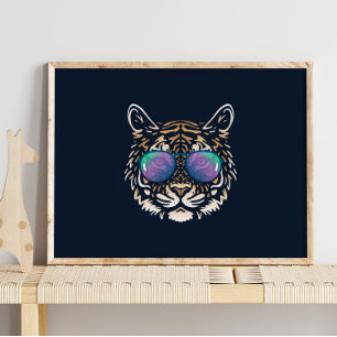 Tigre drôle   Avec Impression murale de lunettes d