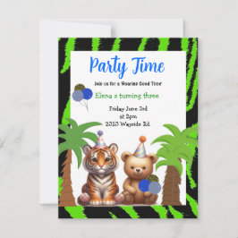 Tigre et ours Jungle Thème Anniversaire Invitation