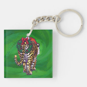 Tigre mignon à Santa Chapeau en vert