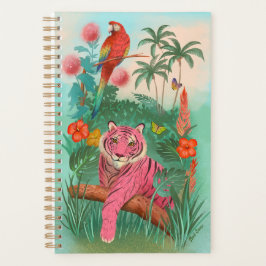 Tigre rose et perroquet dans la jungle tropicale