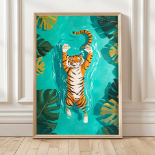 Tigre Tropical qui Nage dans la Rivière Impression