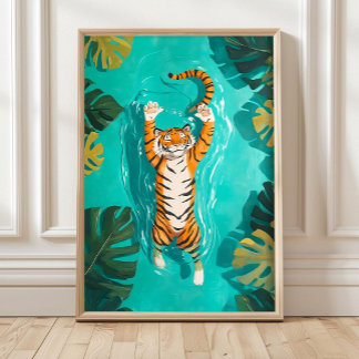 Tigre Tropical qui Nage dans la Rivière Impression