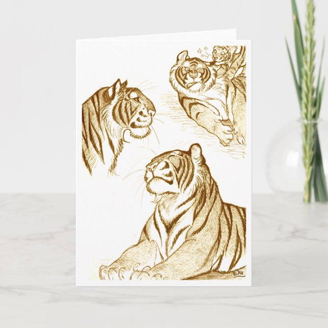 Tigres en sépia carte de voeux (Devant)