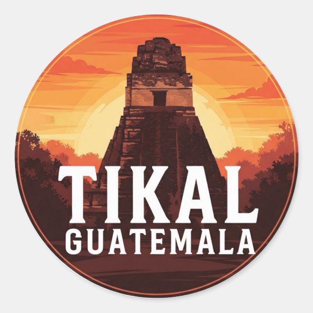 Tikal Guatemala Sunset Travel Runder Aufkleber (Vorderseite)