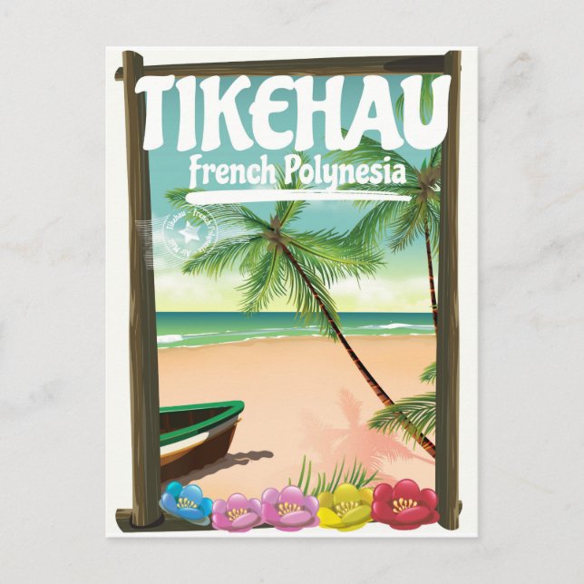 Tikehau Französisch-Polynesien Reiseplakat. Postkarte (Vorderseite)
