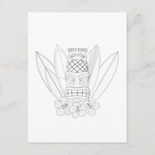 Tiki Adult Coloring Postkarte