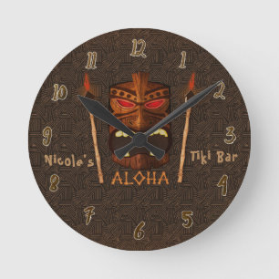Tiki ALOHA Bar Tropisch Maßgeschneidert Personalis Runde Wanduhr