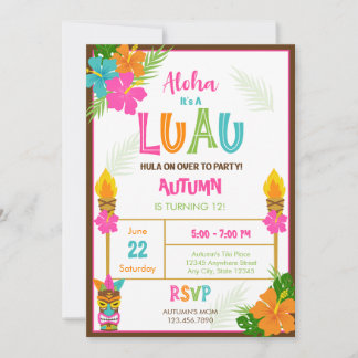 Tiki Aloha Luau Hawaiian Tropical Summer Birthday Einladung