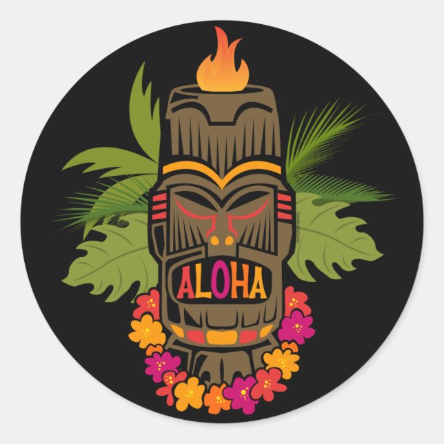 Tiki Aloha Runder Aufkleber (Vorderseite)