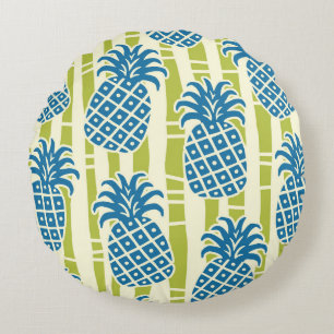 Tiki-Ananas-Bambus-Streifen-Muster Rundes Kissen
