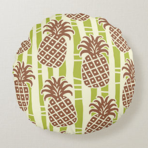 Tiki-Ananas-Bambus-Streifen-Muster Rundes Kissen