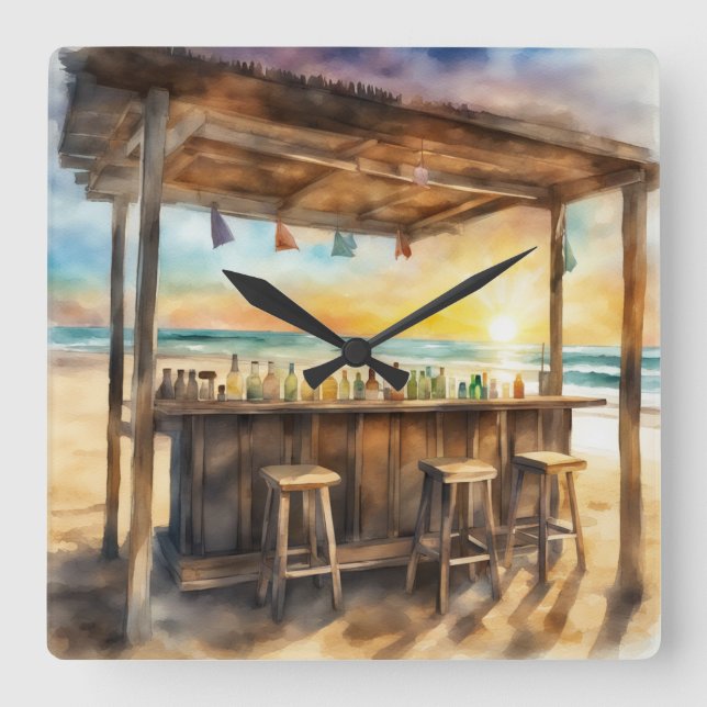 Tiki Bar 1 - Quadratische Wanduhr (Vorderseite)