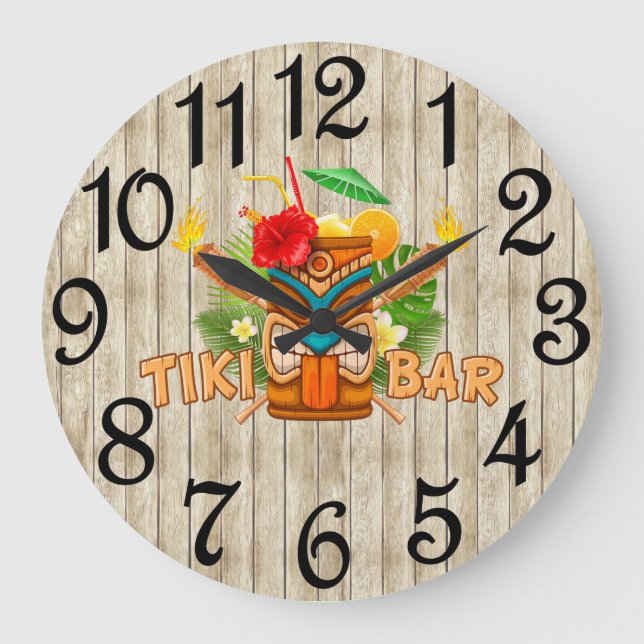 Tiki Bar Beige Acrylwand-Uhr Große Wanduhr (Vorderseite)