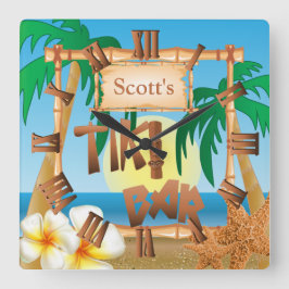 Tiki Bar Design Quadratische Wanduhr