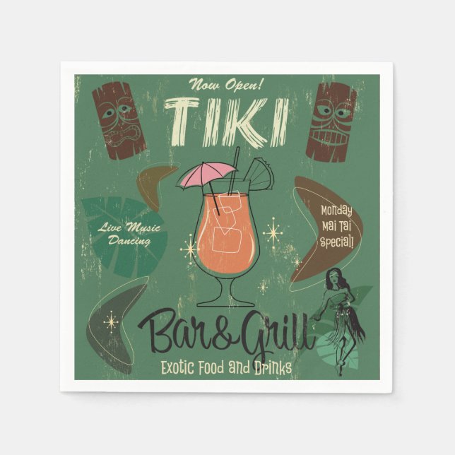 Tiki Bar&Grill Retro Cocktail Napkins Serviette (Vorderseite)