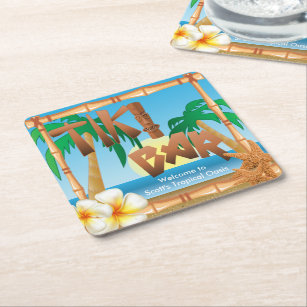 Tiki Bar Personalize Tropical Oasis Rechteckiger Pappuntersetzer