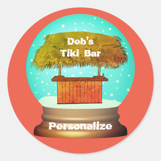 Tiki Bar Snowglocke Sommerstrand Orange Türkis Runder Aufkleber (Vorderseite)
