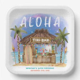 Tiki Beach Bar Moon Stars Tropischer Geburtstag Pappteller