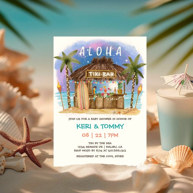 Tiki Beach Bar | Tropical Moon Sea Babydusche Einladung (Von Creator hochgeladen)