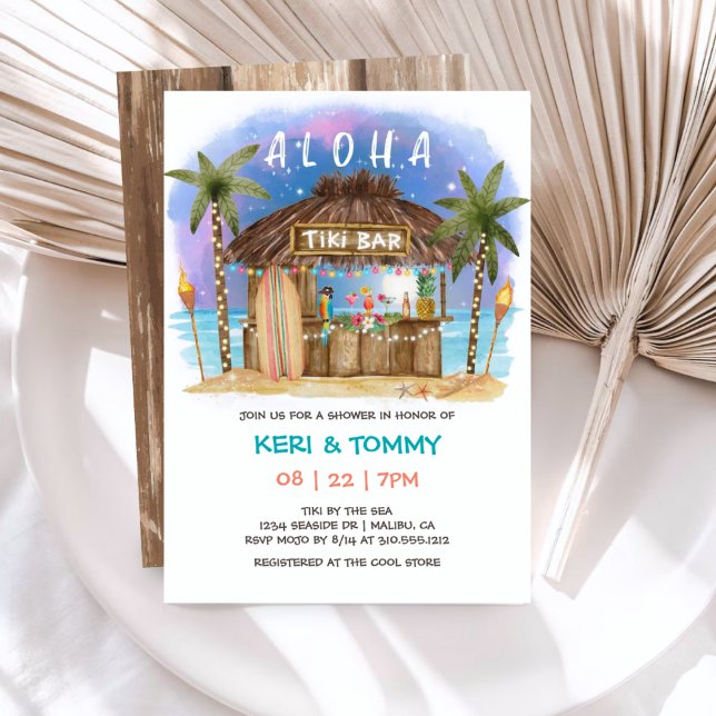 Tiki Beach Bar Tropical Night Sea Couples Dusche Einladung (Von Creator hochgeladen)