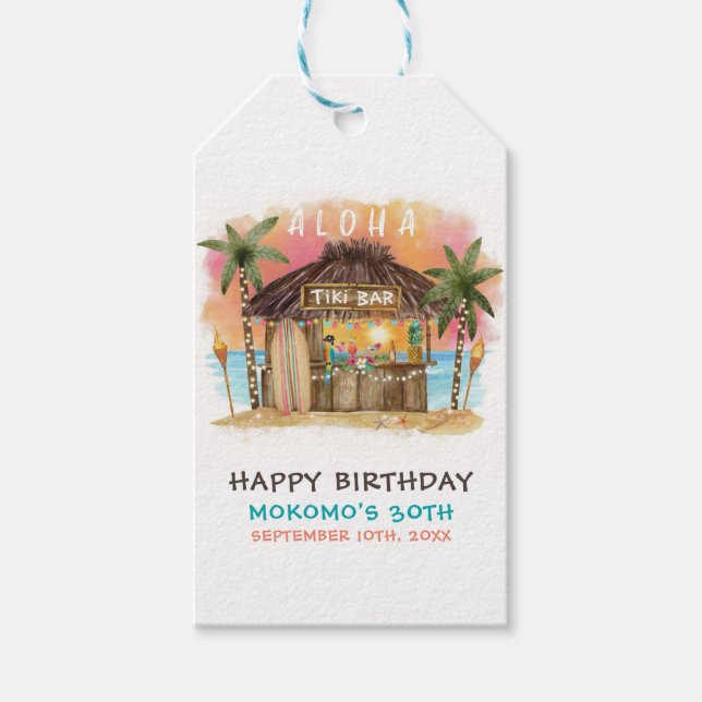 Tiki Beach Bar Tropical Sea Birthday Geschenkanhänger (Vorderseite)