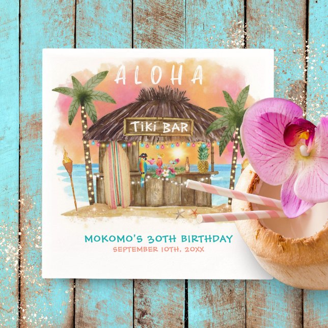 Tiki Beach Bar Tropical Sea Birthday Serviette (Von Creator hochgeladen)