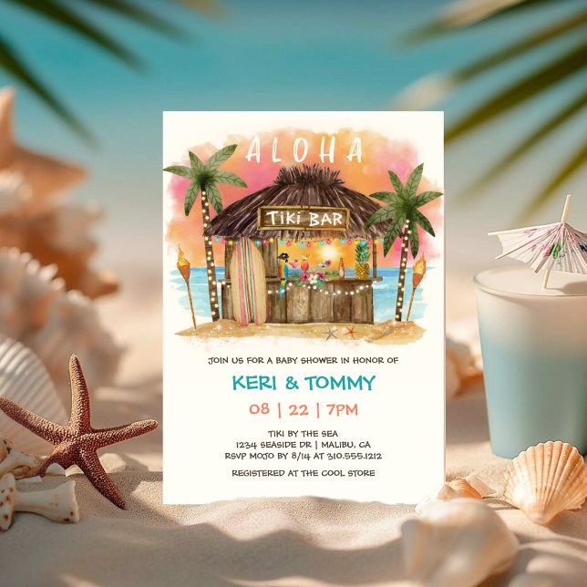 Tiki Beach Bar | Tropical Sunset Sea Babydusche Einladung (Von Creator hochgeladen)