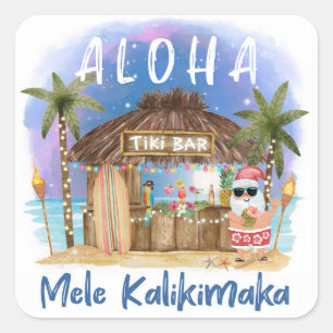 Tiki Beach Bar Tropisches Mele Kalikimaka Weihna Quadratischer Aufkleber
