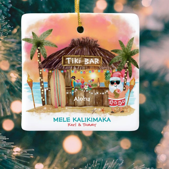 Tiki Beach Tropical Sunset Mele Kalikimaka Santa Keramikornament (Von Creator hochgeladen)