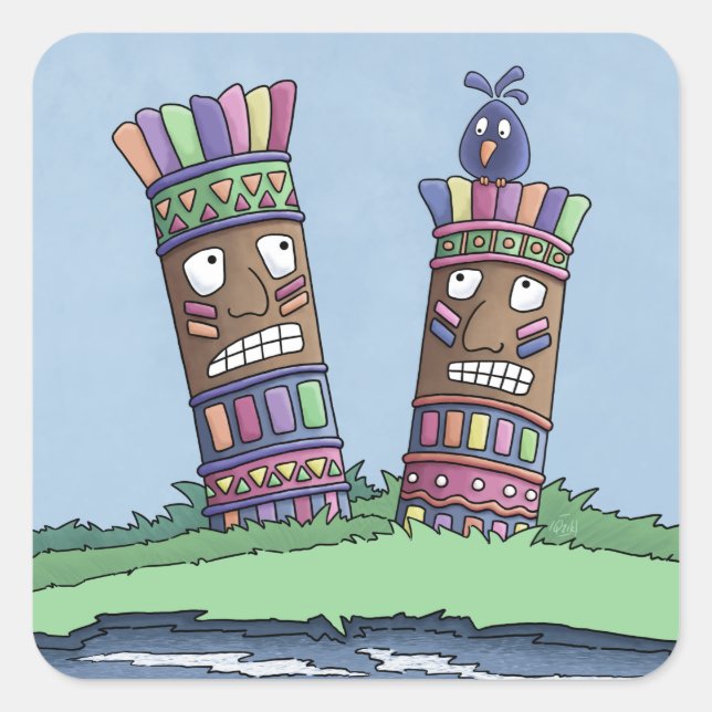 Tiki Bird Plum Square Sticker (Vorderseite)