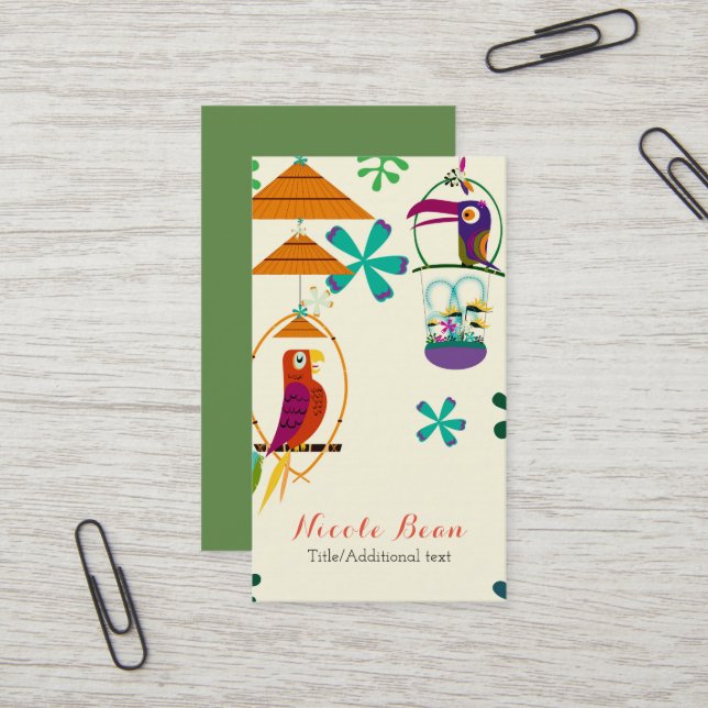 Tiki Birds Vintag Retro Art Personalisiert Visitenkarte (Vorderseite/Rückseite Beispiel)