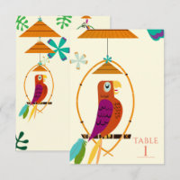 Tiki Birds Vintag Retro Tropical Art Tischnummer