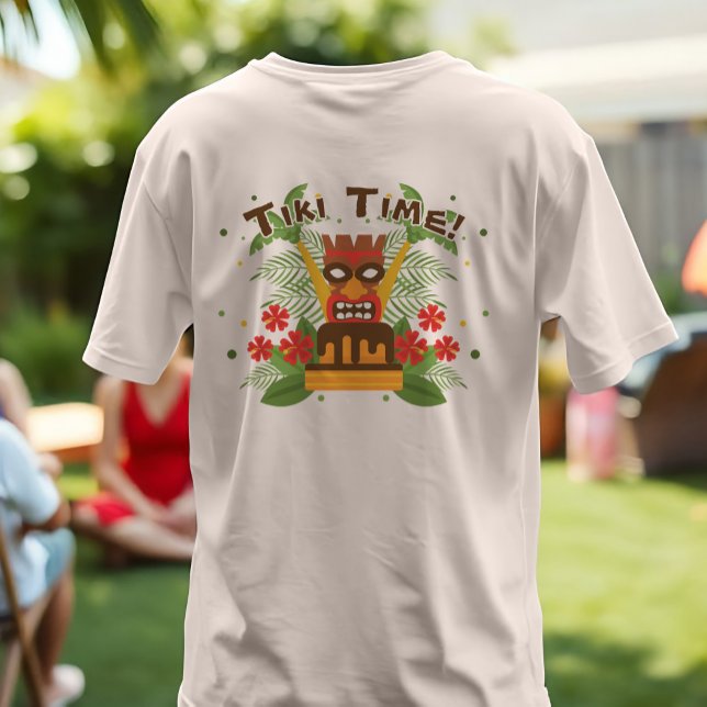Tiki Birthday Palm Trees Hawaiian Blume Luau Tri-Blend Shirt (Retro-inspired tiki-themed t-shirt for a Hawaiian themed birthday luau celebration. Custom text!)