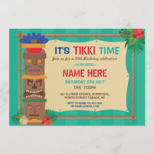 Tiki Birthday Party Aloha Luau Totem PoIe Tropical Einladung