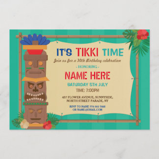 Tiki Birthday Party Aloha Luau Totem PoIe Tropical Einladung