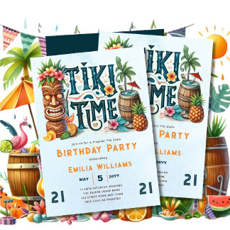 TIKI BIRTHDAY Tropical Luau Hawaiian Party Einladung