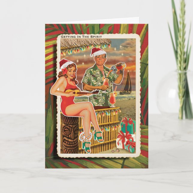 Tiki Couple Tropical Beach Cartes de Noël (Devant)