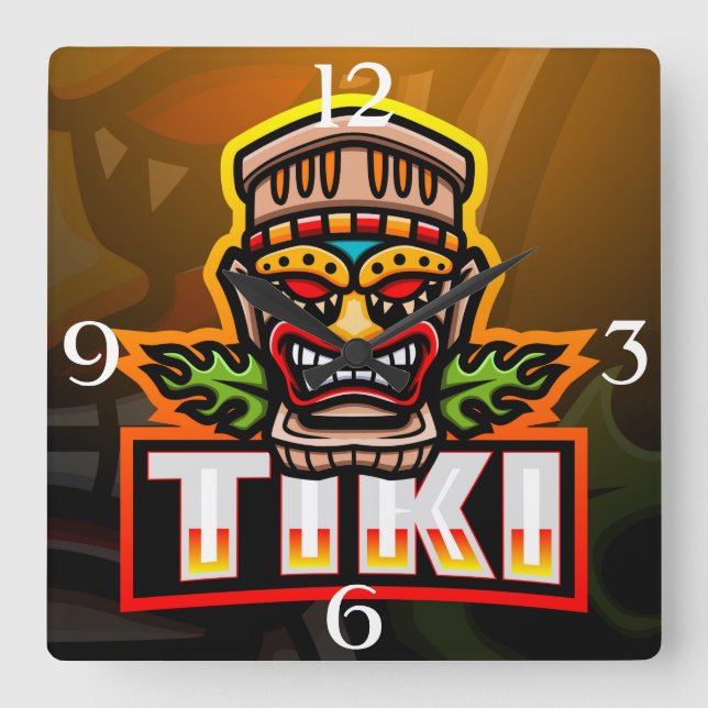 Tiki Ethnic Mask Quadratische Wanduhr (Vorderseite)
