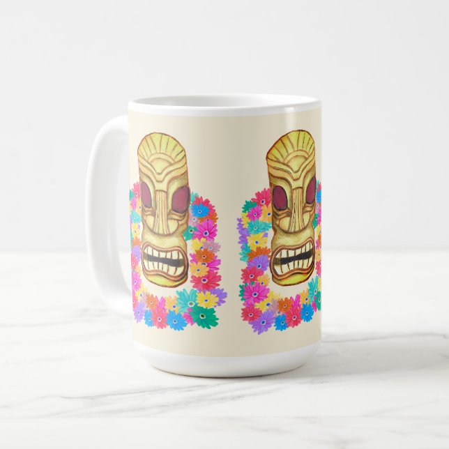 Tiki Head Hawaiian Lei Kaffeetasse (Vorderseite Links)