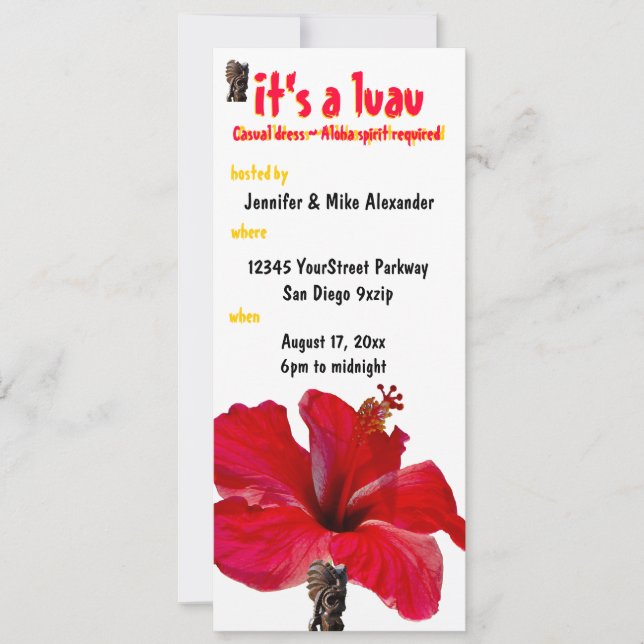 Tiki Hibiskus Luau Party Einladung (Vorderseite)