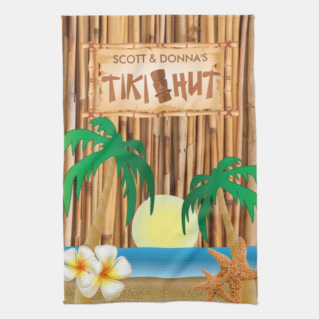 Tiki Hut Bamboo Stick Design Geschirrtuch (Vertikal)