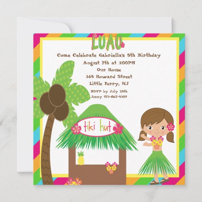Tiki Hut Luau Platz Geburtstag Einladung (Vorderseite)