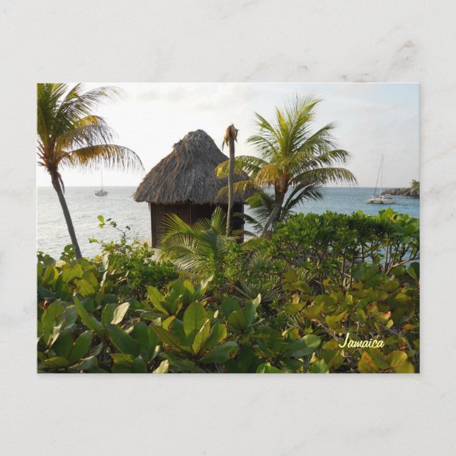 Tiki Hut und Palmen Bäume am Meer Negril Jamaica Postkarte (Vorderseite)