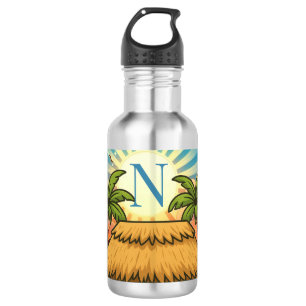 Tiki-Hütte Sonnenaufgang Personalisiertes Monogram Edelstahlflasche