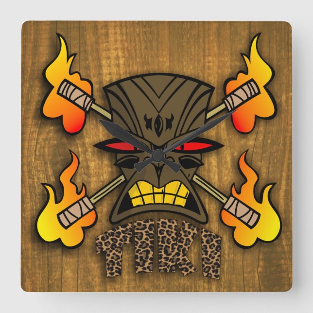 Tiki Kustom Quadratische Wanduhr (Vorderseite)