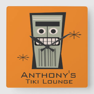 Tiki Lounge PERSONALIZED NAME and COLOR Square Wal Quadratische Wanduhr