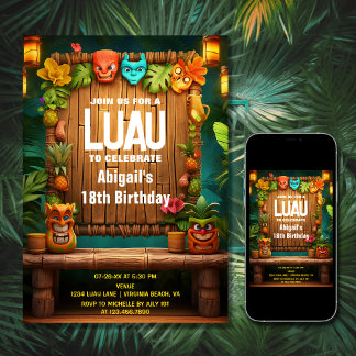 Tiki Luau Hawaiian Tropical Island Beach Geburtsta Einladung